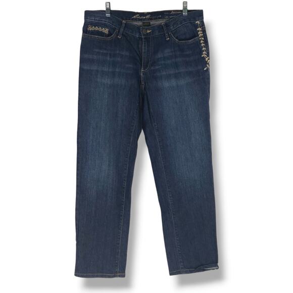 EUC Eddie Bauer Embroidered Boyfriend Relaxed Straight Leg Jeans Sz. 8x28 Indigo - Picture 2 of 12